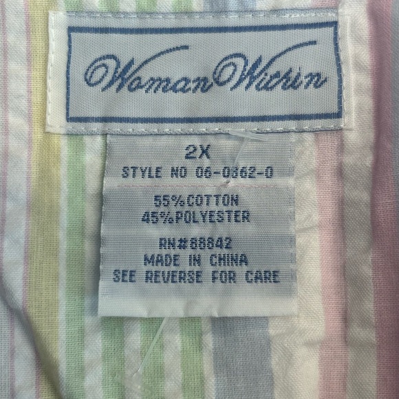 Woman Within Seersucker Zip Front Embroidered Nightgown Mumu House Dress Size 2X - Picture 9 of 10